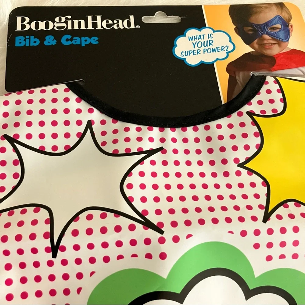 Boogin Head Girls Superhero Baby Bib & Cape - 2 Sets - Pink Yellow and Green NEW